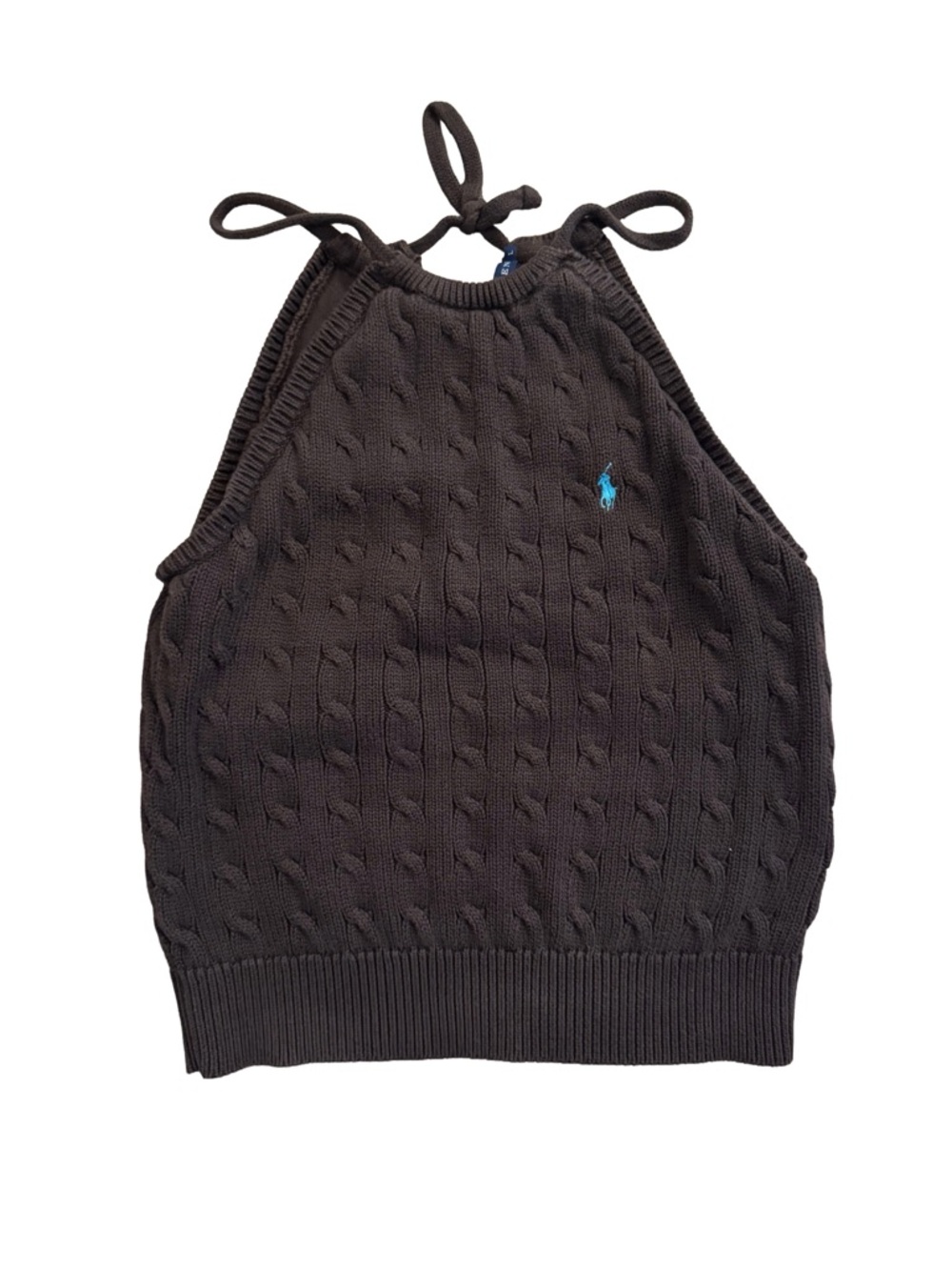 Ralph Lauren Black Cable-Knit Halter Tank with Blue Pony Embroidery